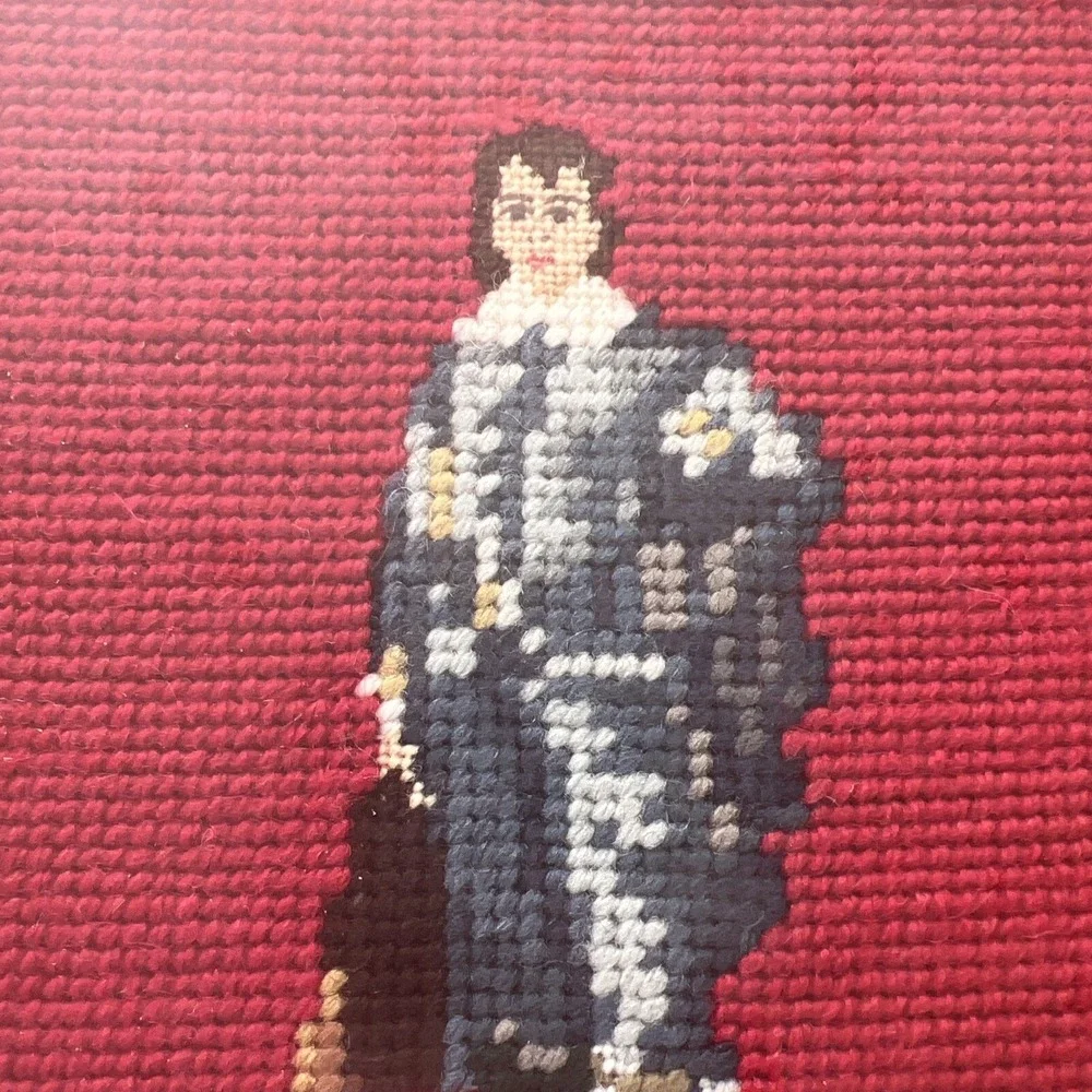 Vintage Framed Pinky & Blue Boy Cross Stitch 16‎ X 12 Colonial Set Of 2 Handmade - Picture 2 of 6